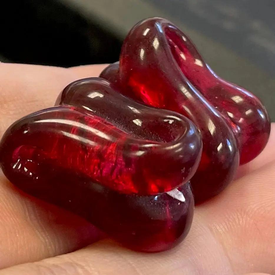 2 Vintage Foil Red Japan Cherry Brand Flower Glass Beads #8103 - Sea Beads