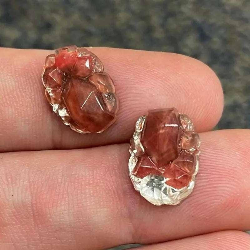 2 Vintage Carnelian Grey Givre German Oval Glass Stones - Sea Beads