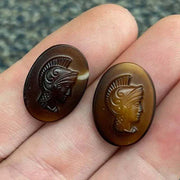 2 Vintage Gladiator Cameo Oval Glass Cabochons #8641 - Sea Beads