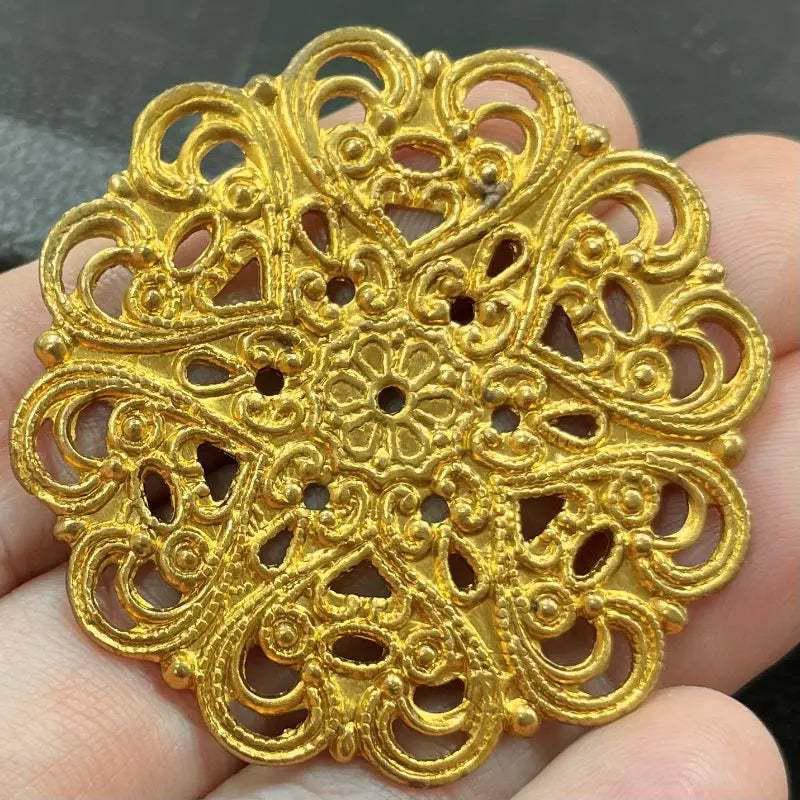 2 Vintage Gold Plated Heart Vine Filigree Stampings - Sea Beads