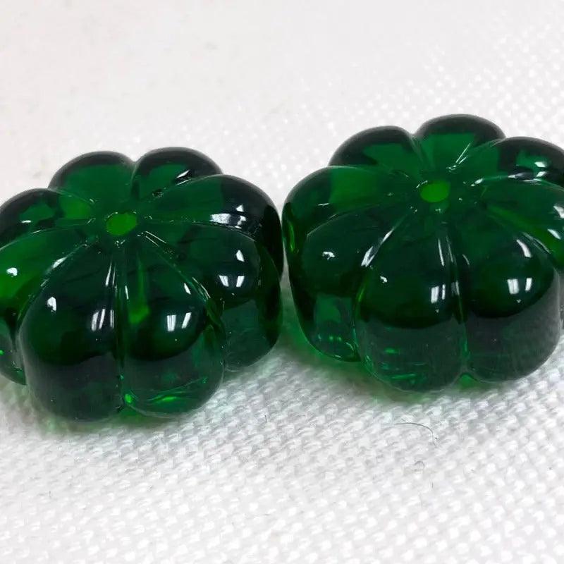 2 Vintage Green Czech Flower Glass Beads - Sea Beads
