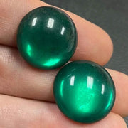 2 Vintage Green Emerald Czech Round Glass Cabochons - Sea Beads