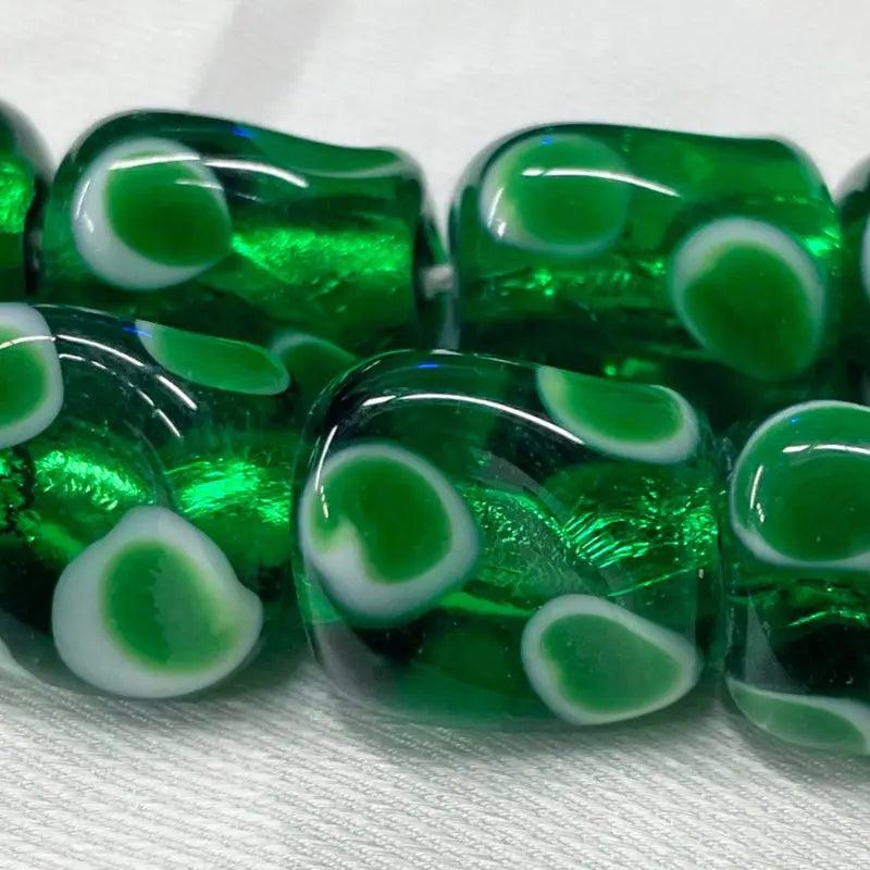 2 Vintage Green Emerald Japan Foil Glass Beads - Sea Beads