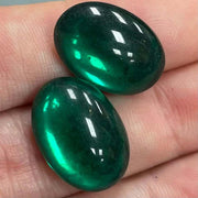 2 Vintage Green Emerald Oval Glass Cabochons - Sea Beads
