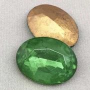 2 Vintage Green German Oval Faceted Glass Stones - Sea Beads