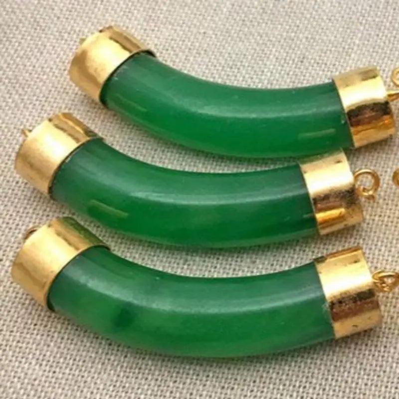 2 Vintage Green Jade Japan Glass Connector Bars - Sea Beads