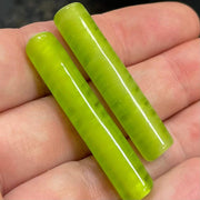 2 Vintage Green Lime Austrian Long Glass Tube Beads - Sea Beads