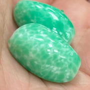 2 Vintage Green Mint Japan Oval Mottled Glass Beads - Sea Beads