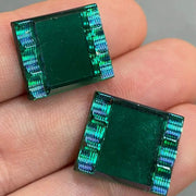 2 Vintage Green Mirror Tile Glass Cabochons - Sea Beads