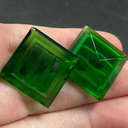 2 Vintage Green Square Glass Stones - Sea Beads