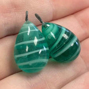 2 Vintage Green Zircon Japan Drop Glass Pendants - Sea Beads