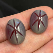 2 Vintage Grey Red German Oval Glass Cabochons - Sea Beads