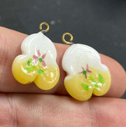 2 Vintage Yellow White Japan Hand Painted Glass Charms - Sea Beads