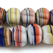 2 Vintage Handmade African Striped Glass Beads with vibrant colors and unique baroque design.