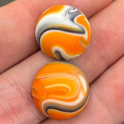 2 Vintage Japan Orange Swirl Matte Round Glass Cabochons - Sea Beads