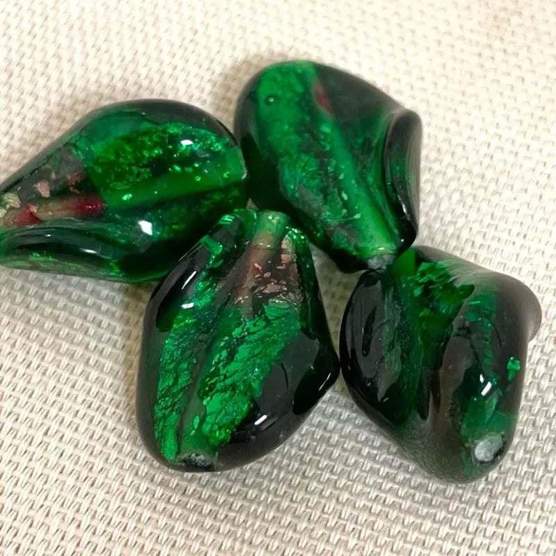 2 Vintage Green Emerald Japan RARE Foil Glass Beads - Sea Beads