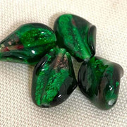 2 Vintage Green Emerald Japan RARE Foil Glass Beads - Sea Beads
