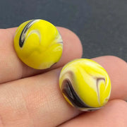 2 Vintage Japan Yellow Swirl Matte Round Glass Cabochons - Sea Beads