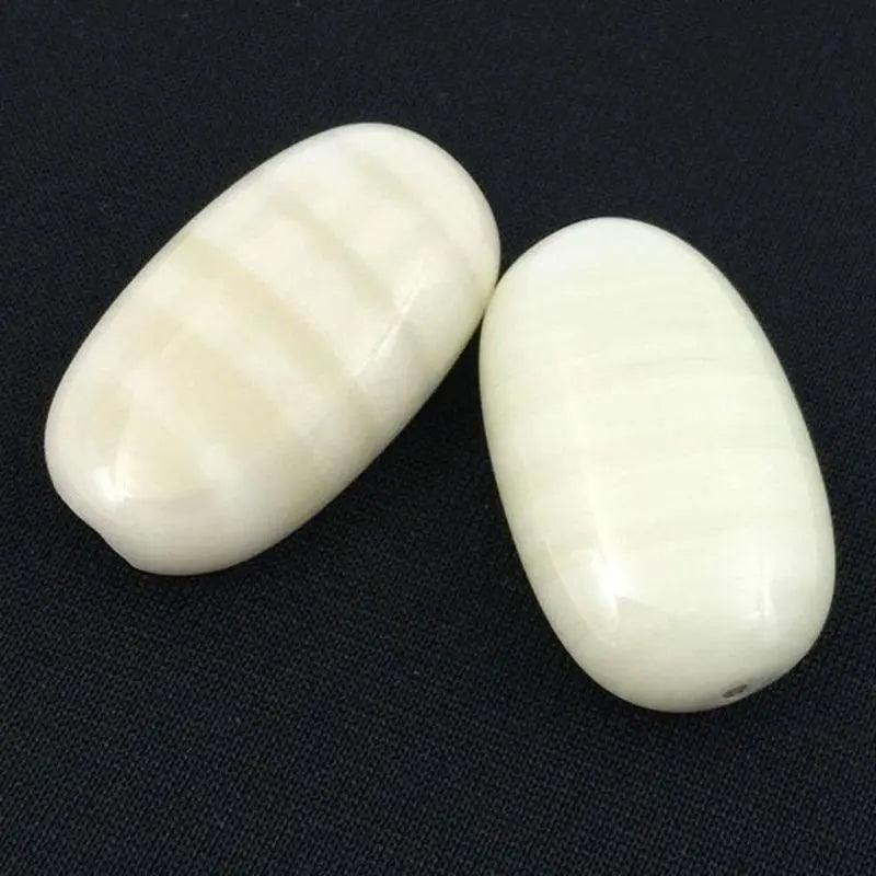 2 Vintage Large Marbled Light Yellow Oval Glass Beads - Sea Beads