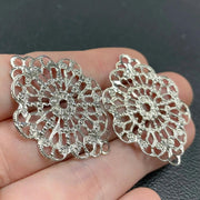 2 Vintage Silver Plated Filigree Large Oval Metal Connectors - Sea Beads