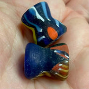 2 Vintage Matte Millefiori Hour Glass Beads - Sea Beads