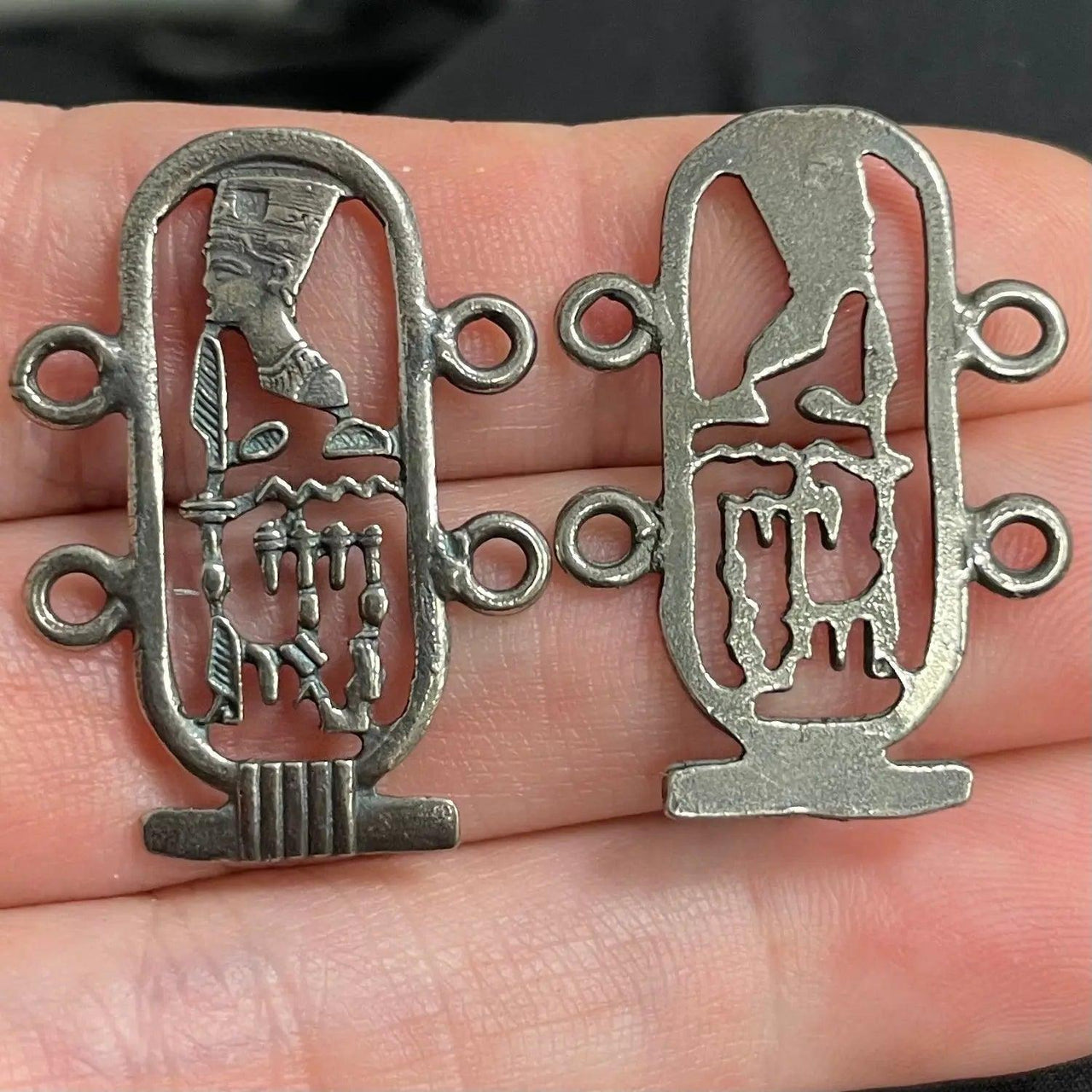 2 Vintage Nefertiti Egyptian Queen Pewter Connector Links - Sea Beads