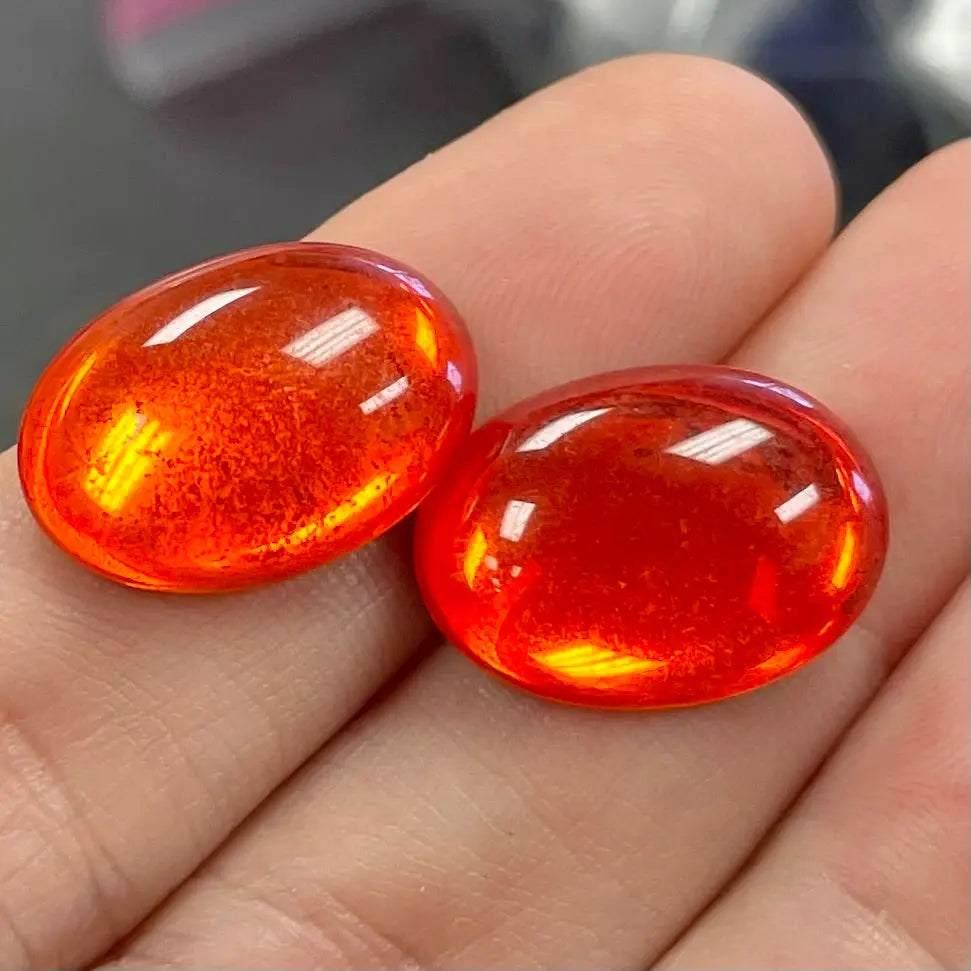 2 Vintage Orange Oval Glass Cabochons #8645 - Sea Beads