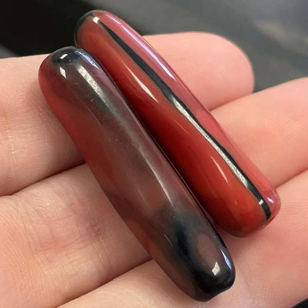 2 Vintage Orange Red Black Austrian Glass Beads - Sea Beads
