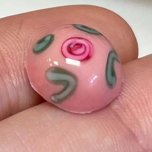2 Vintage Pink Floral Japan Domed Round Glass Cabochons - Sea Beads