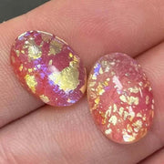 2 Vintage Pink Foil Japan Oval Glass Cabochons Cherry Brand - Sea Beads
