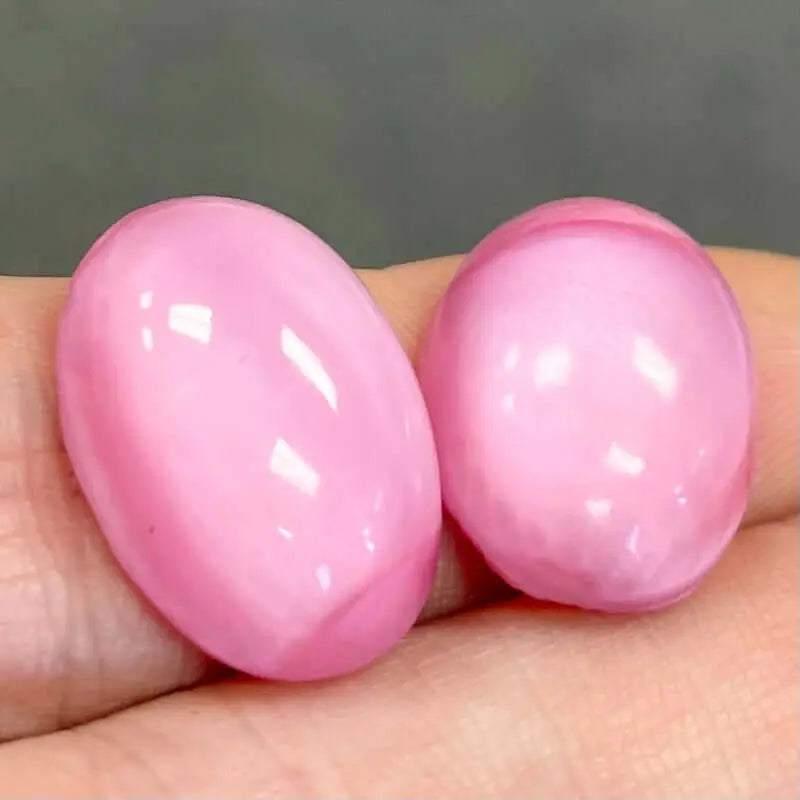 2 Vintage Pink German Moonglow Oval Glass Cabochons - Sea Beads