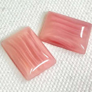 2 Vintage Pink Silky Rose Rectangle Glass Cabochons - Sea Beads