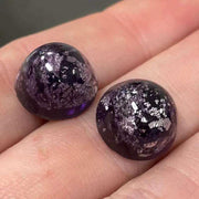 2 Vintage Purple Japan Foil Round Glass Cabochons - Sea Beads