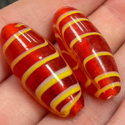 2 Vintage Red African Trade Oval Glass Beads - Sea Beads