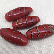 2 Vintage Red African Trade Oval Glass Beads - Sea Beads