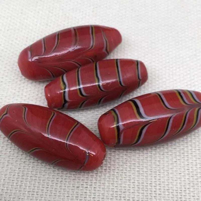 2 Vintage Red African Trade Oval Glass Beads - Sea Beads