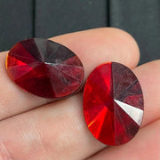 2 Vintage Red Faceted Oval Glass Stones #9629 - Sea Beads