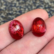 2 Vintage Red Foil Japan Oval Glass Cabochons #9608 - Sea Beads