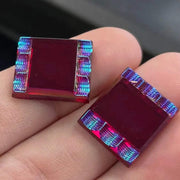 2 Vintage Red Mirror Tile Glass Cabochons #8605 - Sea Beads