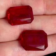 2 Vintage Red Octagon Cushion Back Glass Stones #9624 - Sea Beads