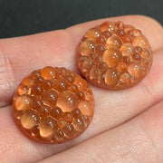 2 Vintage Sienna Dimpled Round Moonglow Glass Cabochons - Sea Beads