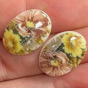 2 Vintage Spring Floral Oval Glass Cabochons #8688 - Sea Beads