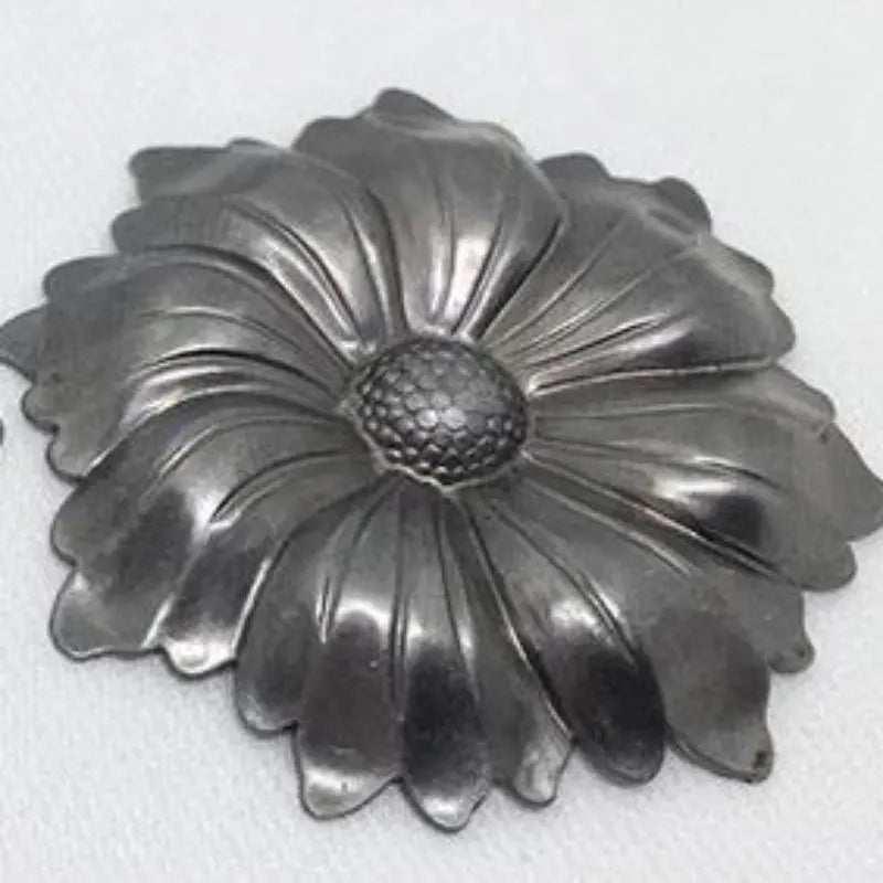 2 Vintage Steel Gray Flower Metal Stampings - Sea Beads