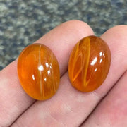 2 Vintage Striped Butterscotch Oval Glass Cabochons - Sea Beads