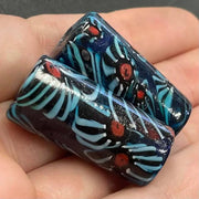 2 Vintage Striped Cylindrical Glass Beads - Sea Beads