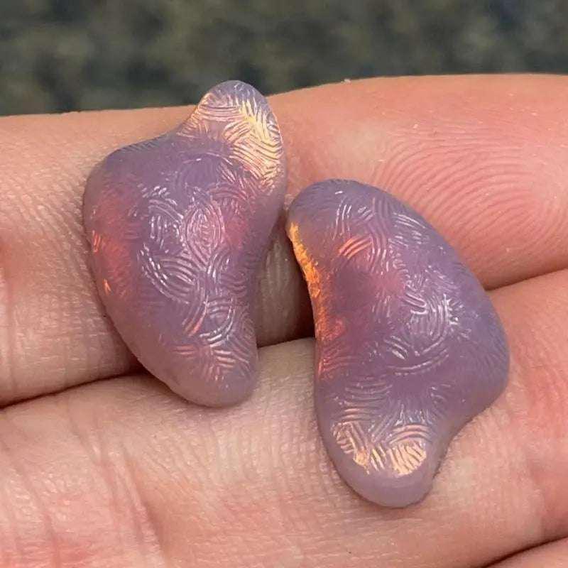 2 Vintage Textured Purple Baroque Glass Cabochons - Sea Beads