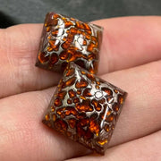 2 Vintage Topaz Foil Japan Square Glass Cabochons - Sea Beads