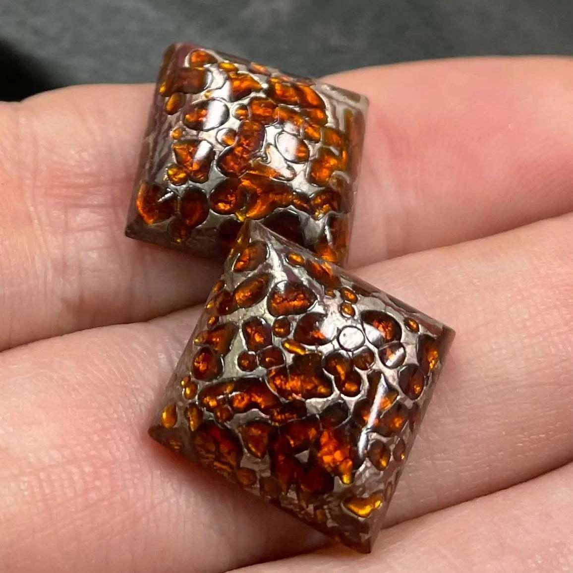 2 Vintage Topaz Foil Japan Square Glass Cabochons - Sea Beads