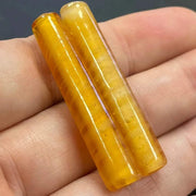 2 Vintage Topaz Golden Austrian Tube Glass Beads - Sea Beads