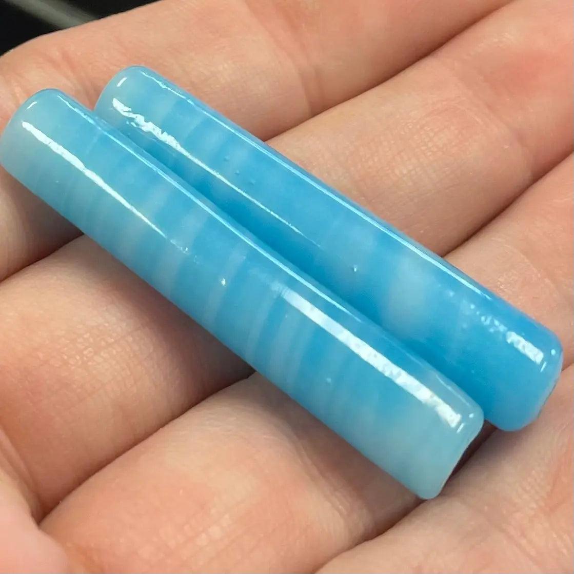 2 Vintage Turquoise Austrian Tube Glass Beads - Sea Beads